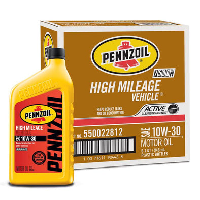 Pennzoil High Mileage 10w30 Motor Oil - 6 / 1 quart case